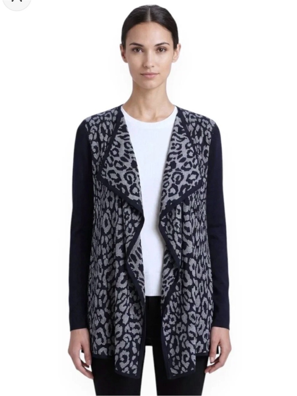St. John Sport Cardigan Sweater Women’s Petite Jacquard Draped Wool Blend F479